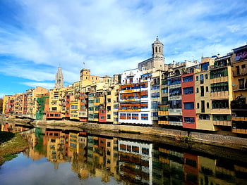 girona, Katalánsko, Španělsko, kostel, katedrála, řeka, onyar, fasády