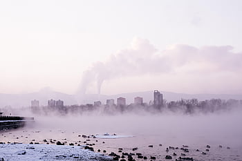 morning, winter, snow, smoke, steam, fog, nature, outdoors