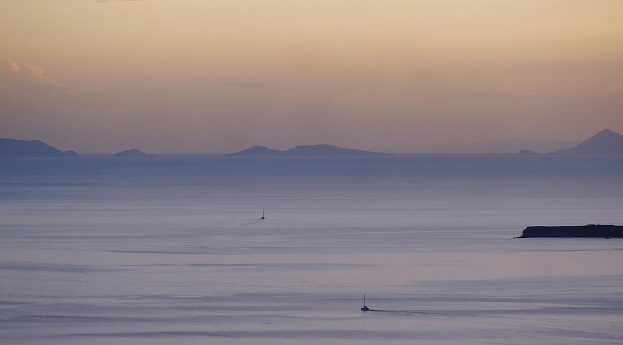 ocean, boats, sea, dusk, nature, landscape
