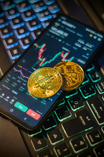 digital cryptocurrency, mobile trading, Bitcoin coins, laptop keyboard, trading interface, mobile platform, crypto trading, digital assets, financial technology, blockchain technology, mobile finance