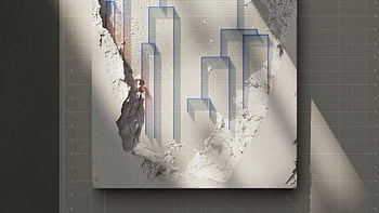 cracked wall, blue geometric patterns, abstract image, artistic effect, overlay patterns, geometric overlay, wall cracks, artistic wall, abstract art, geometric art, blue patterns
