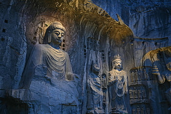 estátuas de buda, grutas de longmen, esculturas de pedra antigas, Gruta chinesa, arte espiritual, esculturas de pedra, arte budista, herança cultural, local historico, estátuas religiosas, arte da caverna