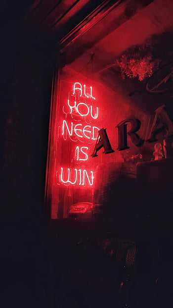 네온 간판, 조명 된 사인, 빨간 네온, 아늑한 인테리어, 암실, 당신에게 필요한 것은 승리뿐입니다, 빛나는 표시, 벽 표지, 네온 문자, 인테리어 장식, 네온 조명