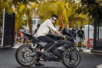 pengendara sepeda, sepeda motor, R15 V3, anak laki-laki, model, bangladeshi, pose, R15 Darkknight, pengendara, di luar rumah, kendaraan
