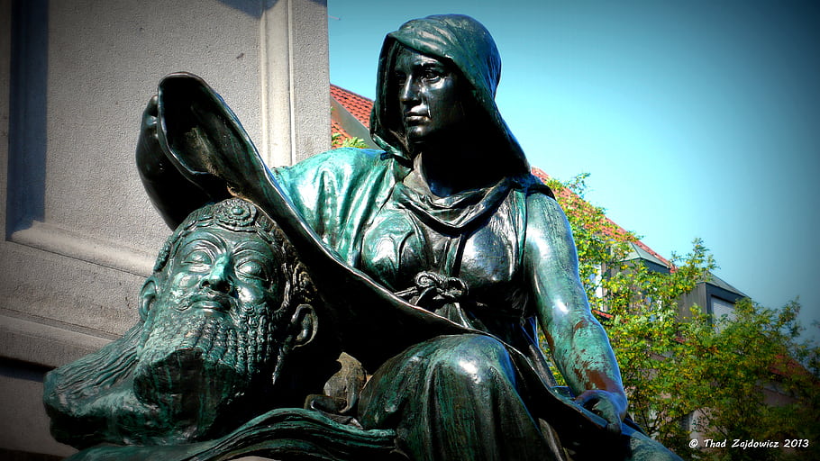 bronz, sochařství, socha, náboženství, salome, Jan Křtitel, Německo, umění, schweinfurt, bible, dostupné světlo