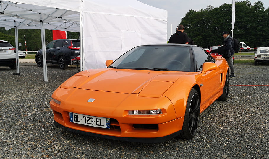 honda, nsx, 1992, v6, 3.0, 252 koní, Montlhery, sportovní auto, oranžový, klasický, Přehlídka aut