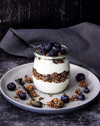 borůvky, müsli, snídaně, Lahodné, lžíce, sladký, kukuřičné vločky, jogurt, ovoce, jídlo, bio