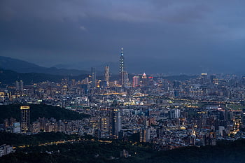 budov, panoráma, světla, městský, město, taipei, tchaj-wan