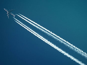 letoun, parní stezky, modrá obloha, letecký pohled, let, bílé letadlo, kouř, čisté nebe, letadlo, contrails, letectví