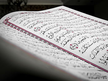 Arabic writing, open book, detailed close-up, ornamental design, elegant calligraphy, Arabic script, book with Arabic, close-up book, ornate design, calligraphy art, Arabic text