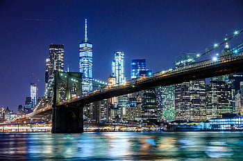 Brooklyn Köprüsü, New York City, ufuk çizgisi, gece fotoğrafçılığı, ışıklı şehir, şehir manzarası, gece görüşü, şehir Işıkları, ikonik köprü, manhattan skyline, Doğu Nehri