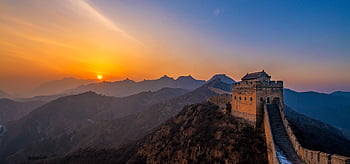 sunset, great Wall Of China, evening, mountains, nature, landscape, dusk, twilight, city Wall