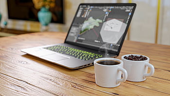 laptop, coffee, coffee Grains, raw, refresh, drink, work, home Work, home Office, 3d, blender