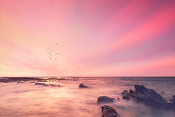 pejzaż morski, skały, zachód słońca, morze, ocean, zmierzch, poświata, skyscape, niebo, horyzont, Natura