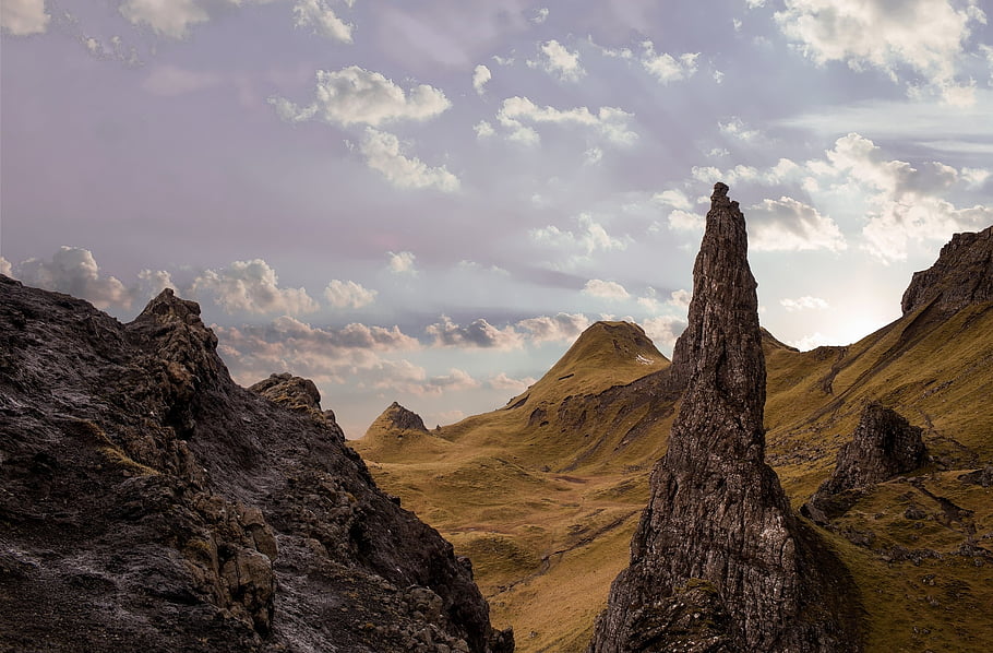 hills, sky, landscape, nature, mountains, clouds, cliff, scenic