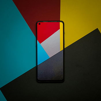 abstraktní umění, chytrý telefon, barevné geometrické, moderní technologie, abstraktní displej smartphonu, geometrické papírové pozadí, Technologická témata, abstraktní design, barevné pozadí, moderní umění