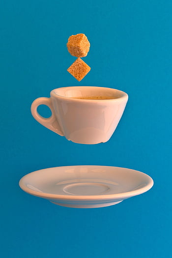 coffee Cup, espresso, saucer, floating, floating Saucer, coffee, cafe, drink, beverages, caffeine, sugar Lumps