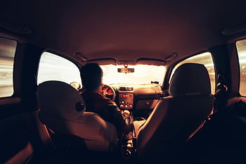 bilinteriör, förare, körning, man, natt, bilresa, transport, fordon, instrumentbräda, bakåtsikt, bilsäten