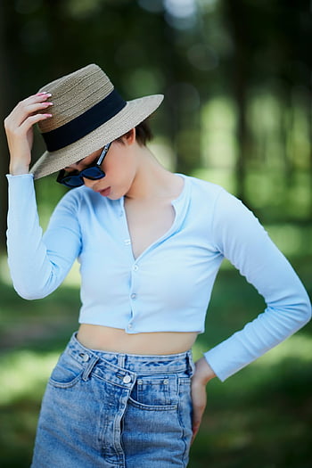 žena, portrét, Modelka, móda, styl, stylový, džínové sukně, čepice, boty, modelování, póza