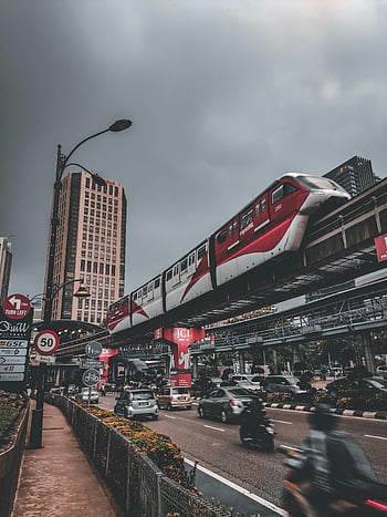 travel vei, by gate, kuala lumpur, monorail-tog, trafikk, dyster himmel, urbane scene, gate scene, bybildet, transport, malaysia
