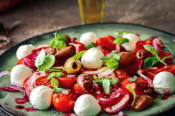 tomato Salad, onions, mozarella, tomatoes, dressing, starter, vegetarian, olive Oil, healthy, nourishment, food
