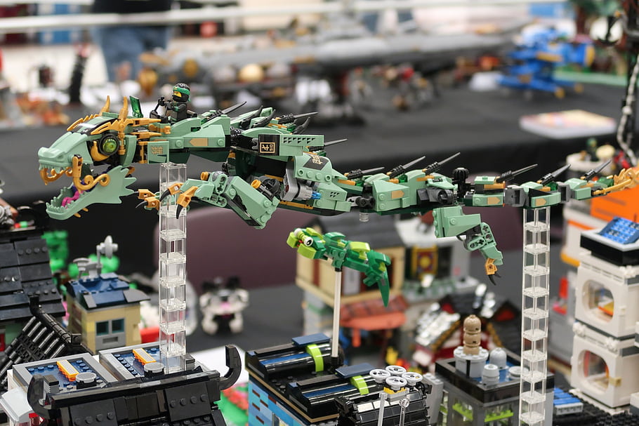 lego, Brickcon, 2018, drak, Modelka, konvence, Zobrazit, budova, bloků, hračky, konstrukce