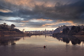 waterford, city, river, water, canoe, rowing, reflection, panorama, urban, scenery, scenic