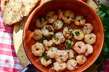 krevety, plody moře, olivový olej, česnek, chilli, tapas, báječný, startér, jídlo, výživa