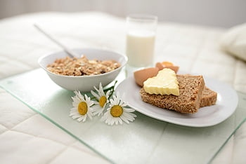breakfast, breakfast In Bed, cereal, loaf, butter, bedroom, lifestyle, comfort, meal, relax, healthy