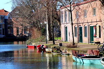 város, csatorna, csónak, Hollandia, Hoorn, észak-holland, utazás, idegenforgalom, Európa
