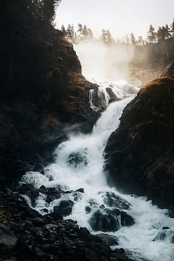 şelale, kayalık manzara, Norveç, güçlü şelale, basamaklı su, kayalık arazi, nefes kesici manzara, doğal manzara, açık fotoğrafçılık, doğal şelale, norveççe doğa