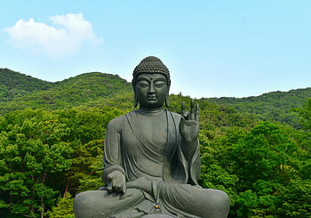 Patung Buddha Raksasa, Kuil Gakwonsa, Korea Selatan, Pegunungan Hijau Lush, kerohanian, ketenangan, Buddha yang agung, Kuil, di luar ruangan, alam, patung