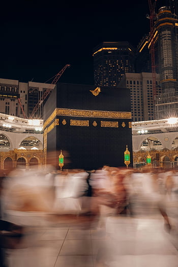 mecca, kaaba, tawaf, poutníků, noční scénu, Osvětleno Kaaba, náměstí, časová prodleva, Saudská arábie, Islámská pouť, svaté místo
