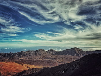 volcano, mountain, landscape, desert, sky, nature, teide, tenerife, rock, spain, blue