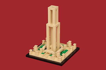 Lego, microscale, architecture, Babylon, Tower of Babel, MOC, tower, building, model, red background, green elements