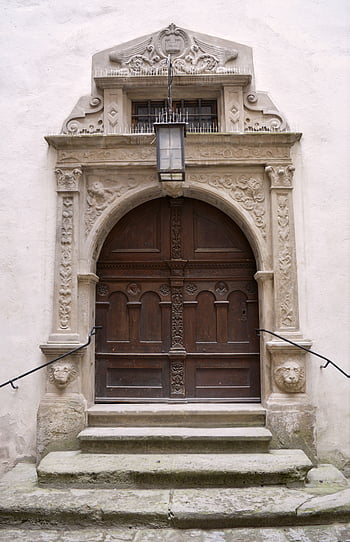 Stará budova dveří, letitý, město, design, vchod, vnější, fasáda, přední, vyšperkovaný, kroky, kámen