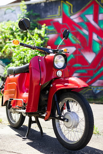 koloběžka, motocykl, červený motor, kola, venkovní, doprava, klasický, retro, automobil, automobilového průmyslu