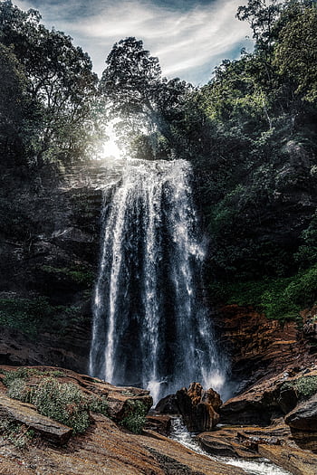 Srí Lanka, kandy, den, vodopády, moderní, cíl cesty, svítí, vzestup, modrá obloha, krajina, divočina