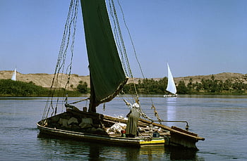 Egypt, Nil, felucca, řeka, plachetnice, voda