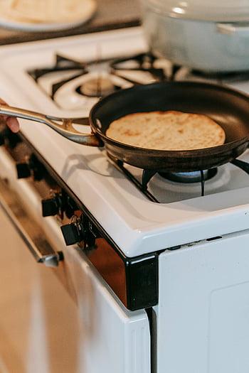 flatbread, skillet, gas stove, homemade, cooking, traditional, culinary process, kitchen, pan, stove, bread