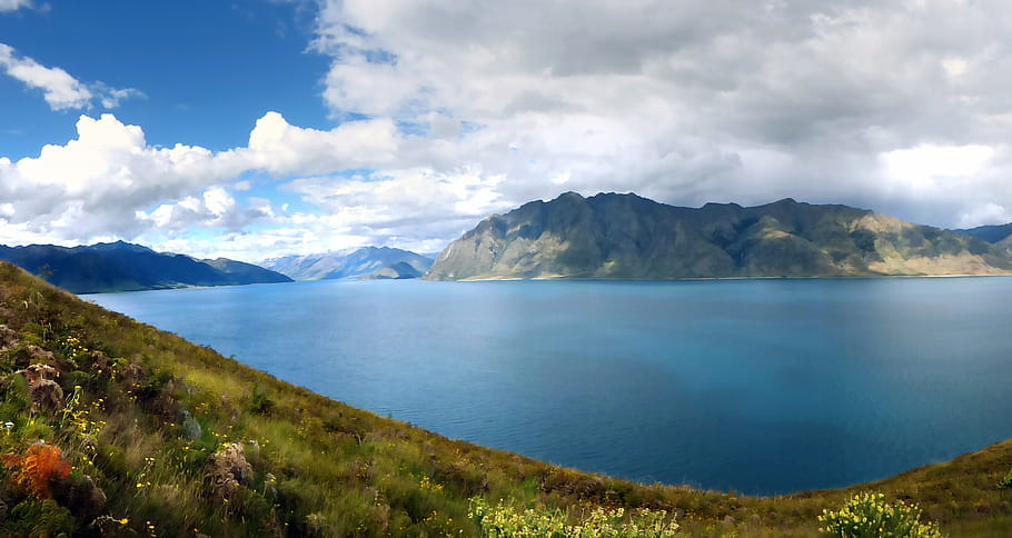 Lake Hawea, Otago, New Zealand, landscape, lake, mountains, outdoor activities, scenic drive, Timaru Creek, summer views, adventure