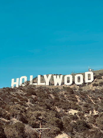 hollywood znamení, Los Angeles, jasné modré nebe, hollywood signage, slavný orientační bod, Kalifornie, venkovní pohled, scénické krajiny, turistická atrakce, hollywood kopce, slunečný den
