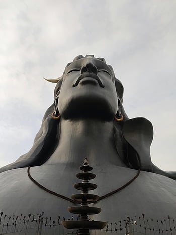 Adiyogi Shiva Statue, India, monumental statue, low-angle view, cloudy sky, Shiva statue, Adiyogi Shiva, Indian statue, large statue, religious statue, cultural monument