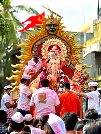 Ganesh Chaturthi, Hindu festival, colorful procession, deity, Mumbai, India, celebration, people, festival, religious event, cultural celebration