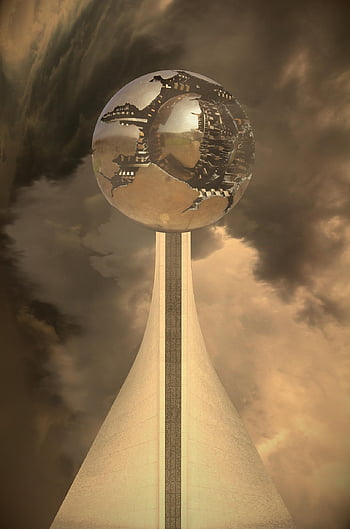 sfera, globo, metallo, denti, ingranaggi, equilibrato, arte Moderna, natura, fantasia, surreale, artistico