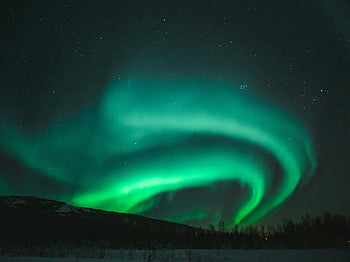Nordlicht, Nordlichter, Norwegen, Nachthimmel, schneebedeckt, beschwingt, spektakuläre Aussicht, grüne Aurora, sternenklarer Himmel, Winterlandschaft, Naturphänomen