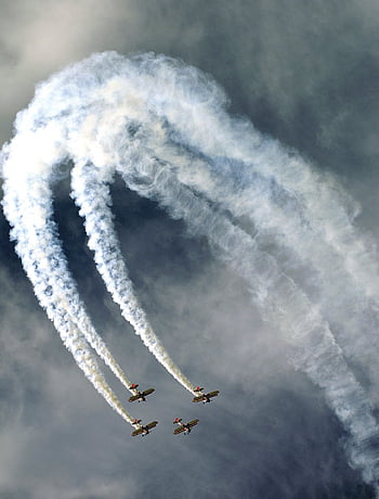 červený baron squadron, kouř, letecké show, letadla, letoun, letectví, letadlo, létat, dvojplošník, smyčka, letecká akrobacie