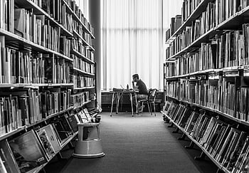 библиотека, книги, четене, знание, изучаване, Черно и бяло