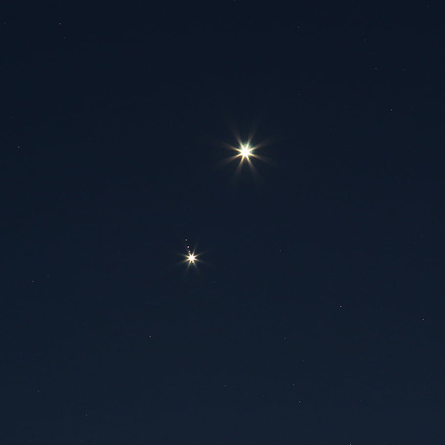 Jupiter, Venus, conjunction, planets, solar system, Oria, planetary conjunctions, night sky, astronomy, telephoto lens, Canon EOS 4000D