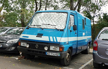 Renault, Master, van, blue, 1983, Chalon sur Saone, 2.4 D, 72 hp, parked, dog, trees
